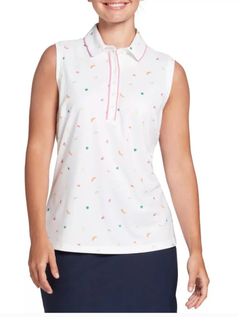 NWT Lady Hagen Fruit Print Sleeveless Golf Polo White Size M